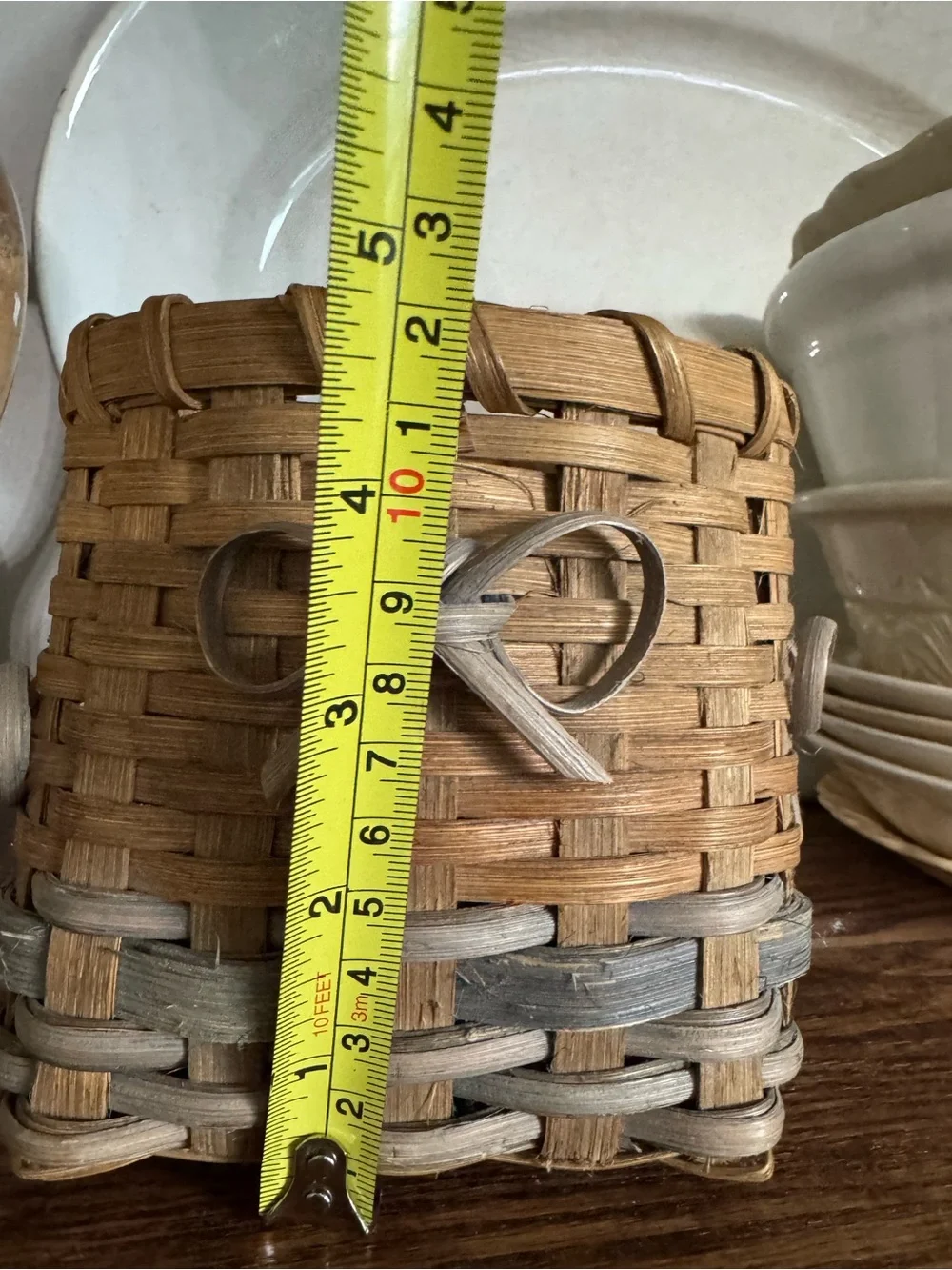 Handwoven Rustic Basket with Heart Accent